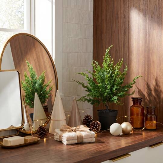Nearly Natural 20" Artificial Real Touch Potted Winter Cypress Christmas Tree